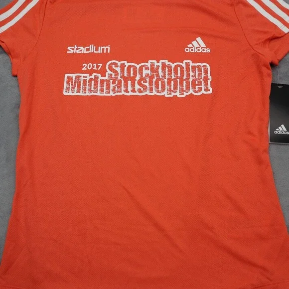 Adidas Shirt Womens M Orange Short Sleeve Crew Neck Logo Pullover Running Top - Picture 13 of 16